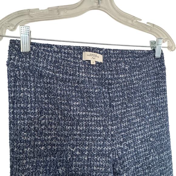 Avenue Montaigne Brigitte Blue Tweed Cropped Straight Leg Stretch Trousers Sz 2 - Picture 9 of 10